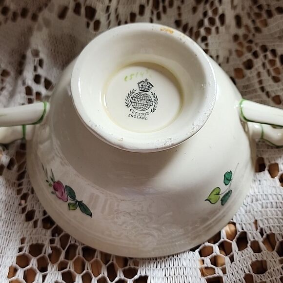 WWII Era Antique Double Handled Floral Cream Soup Bowls - Picture 3 of 9